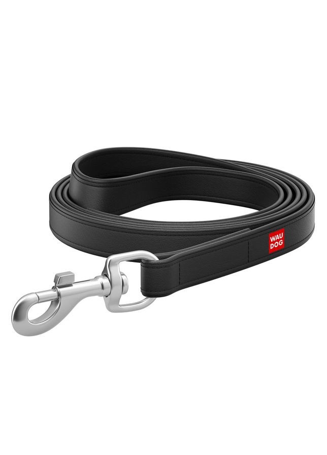 Поводок для собак кожаный WAUDOG Design черный 25мм 122см для больших пород крепкий поводок ProDobro (373221507)