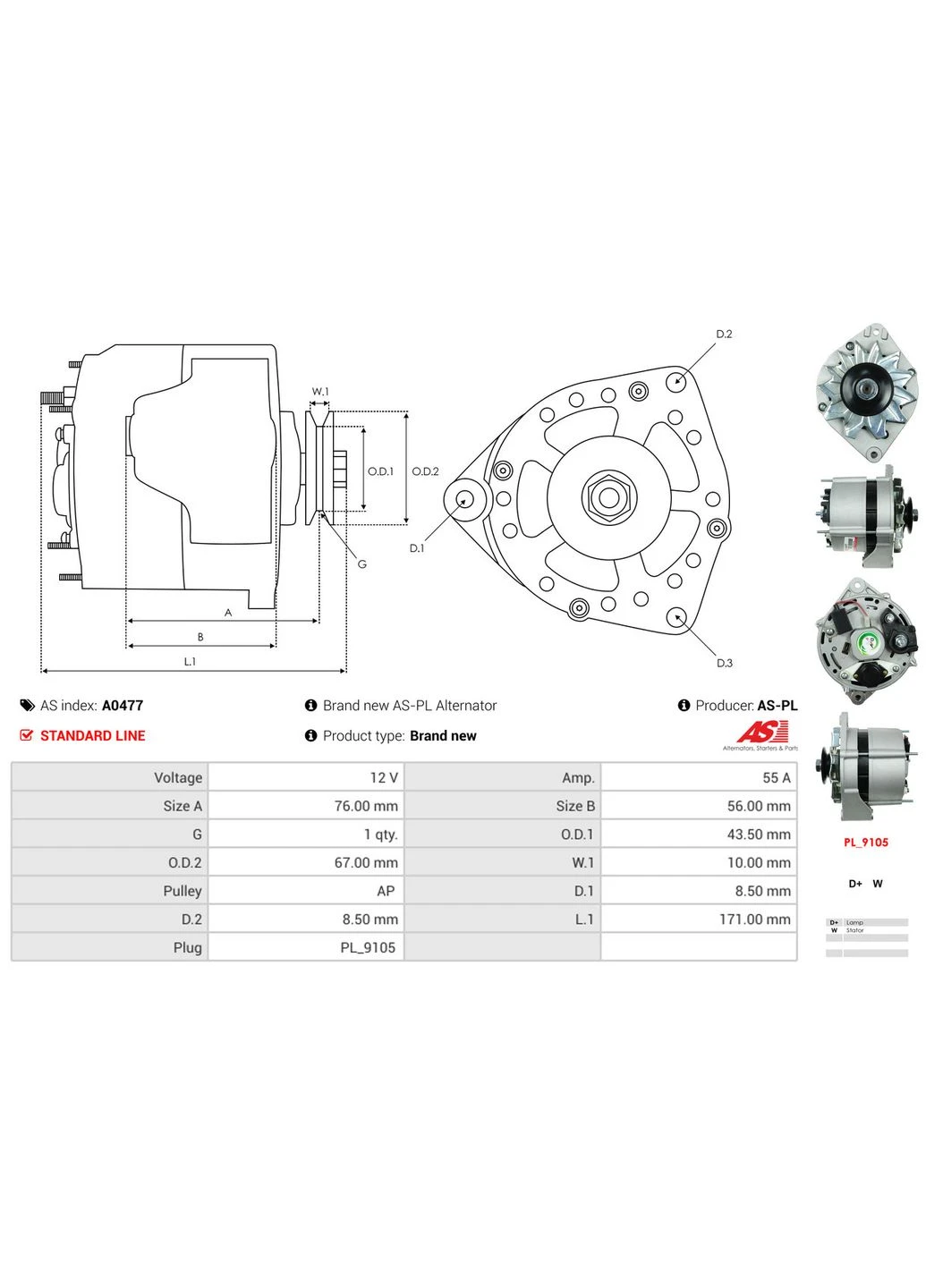 Генератор ГЕНЕРАТОР 111287 PL A0477 As (391726624)