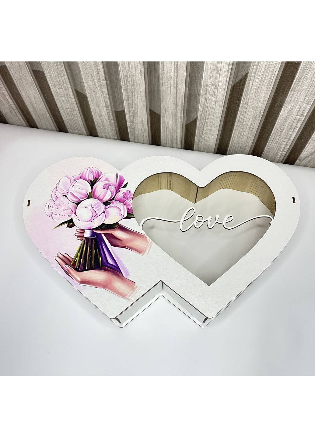 Дерев'яна подарункова коробка подвійне серце з прозорою кришкою Love No Brand (355802001)