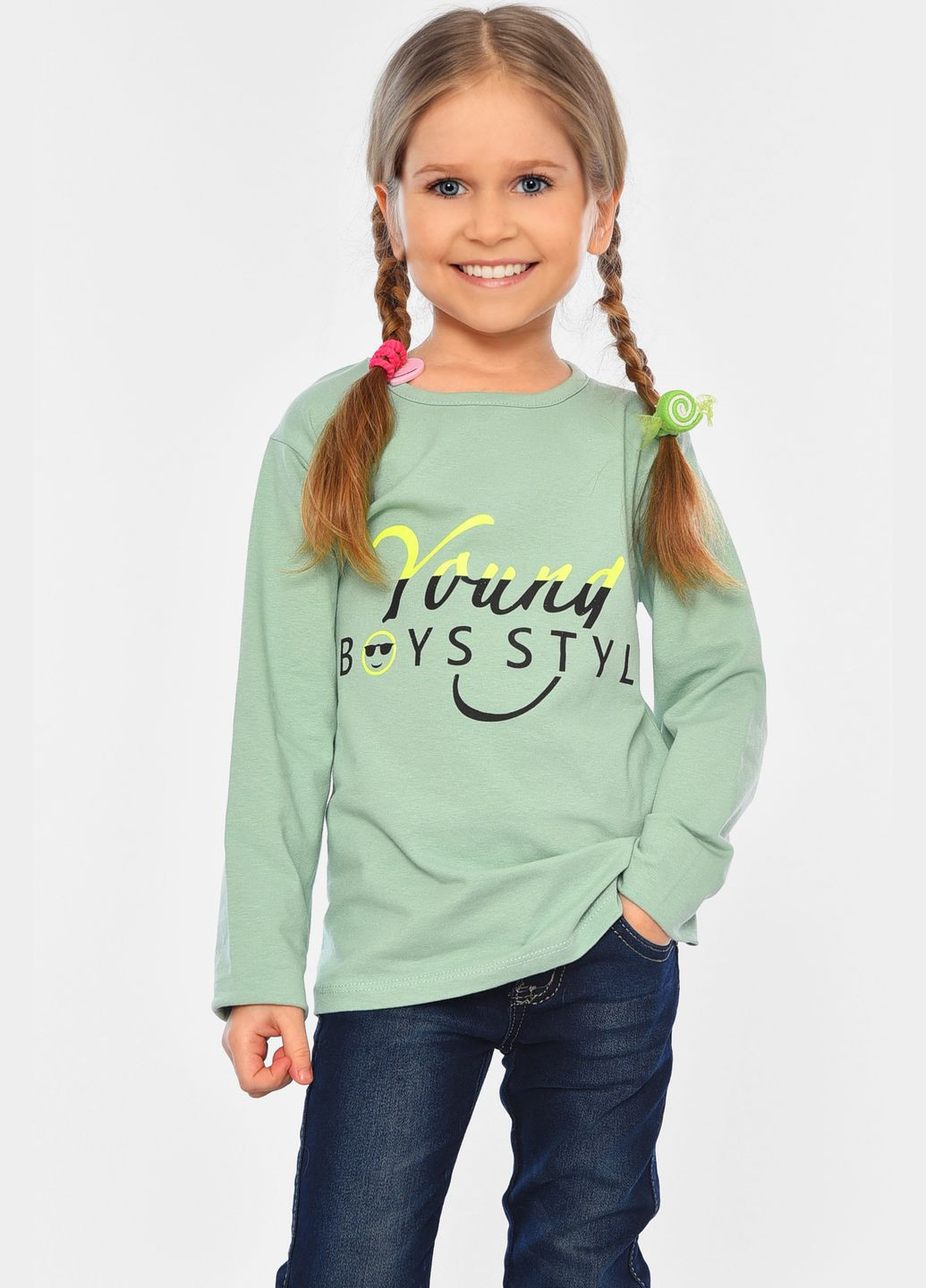 Оливковый демисезонный кэжуал лонгслив Let's Shop с рисунком