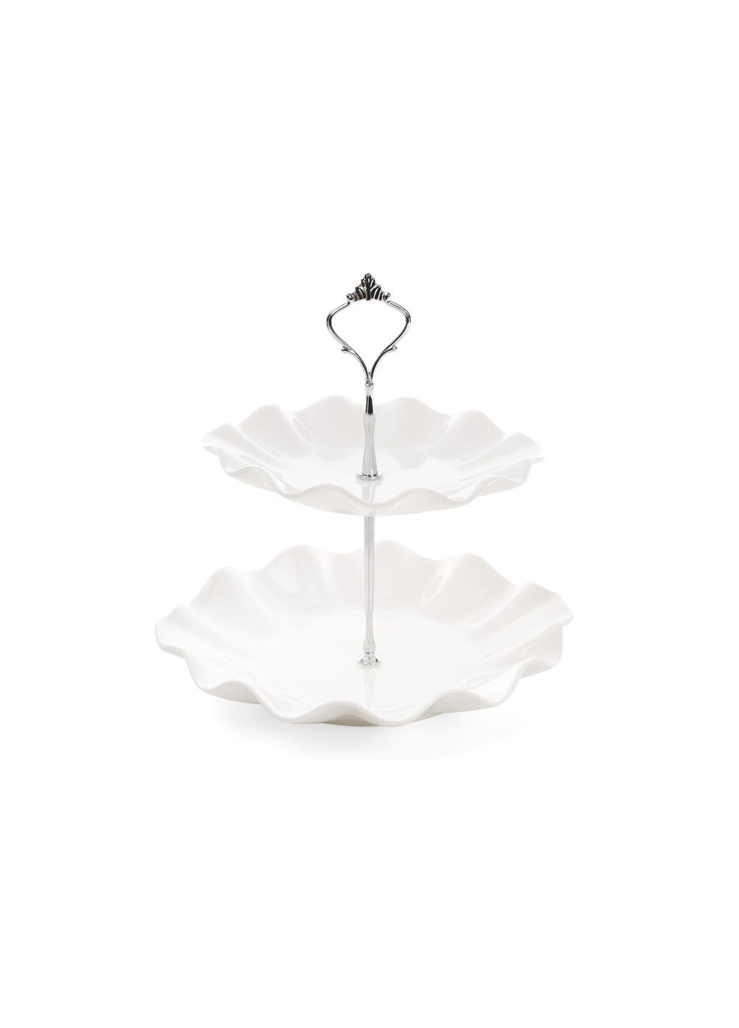 Фруктовниця порцелянова двоярусна Хвиля 24см, білий No Brand (336493145)