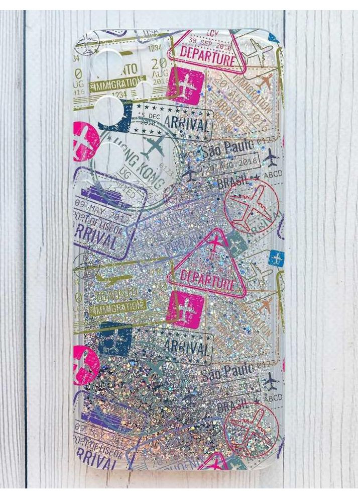 Чехол с плавающими серебряными блестками на Samsung Galaxy A35 Путешествия. Штампы (принт 316) Creative (362025699)