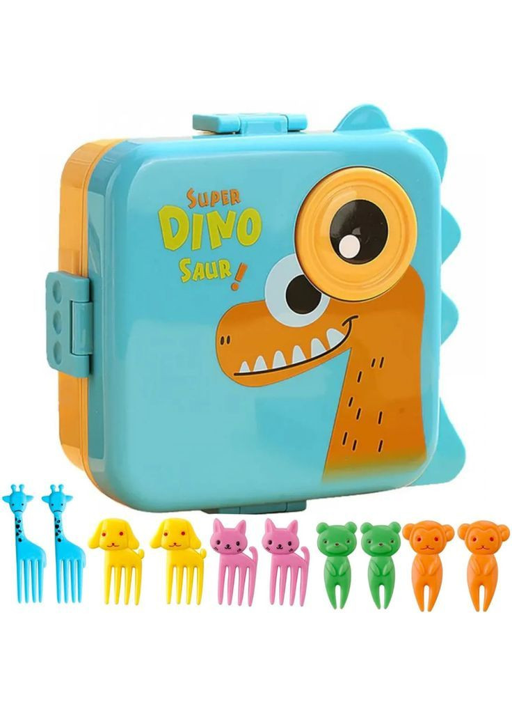 Детский ланч-бокс Дракон Дино 1.6 л, 6 секций, с мини вилками (голубой, пластиковый) More (365302552)