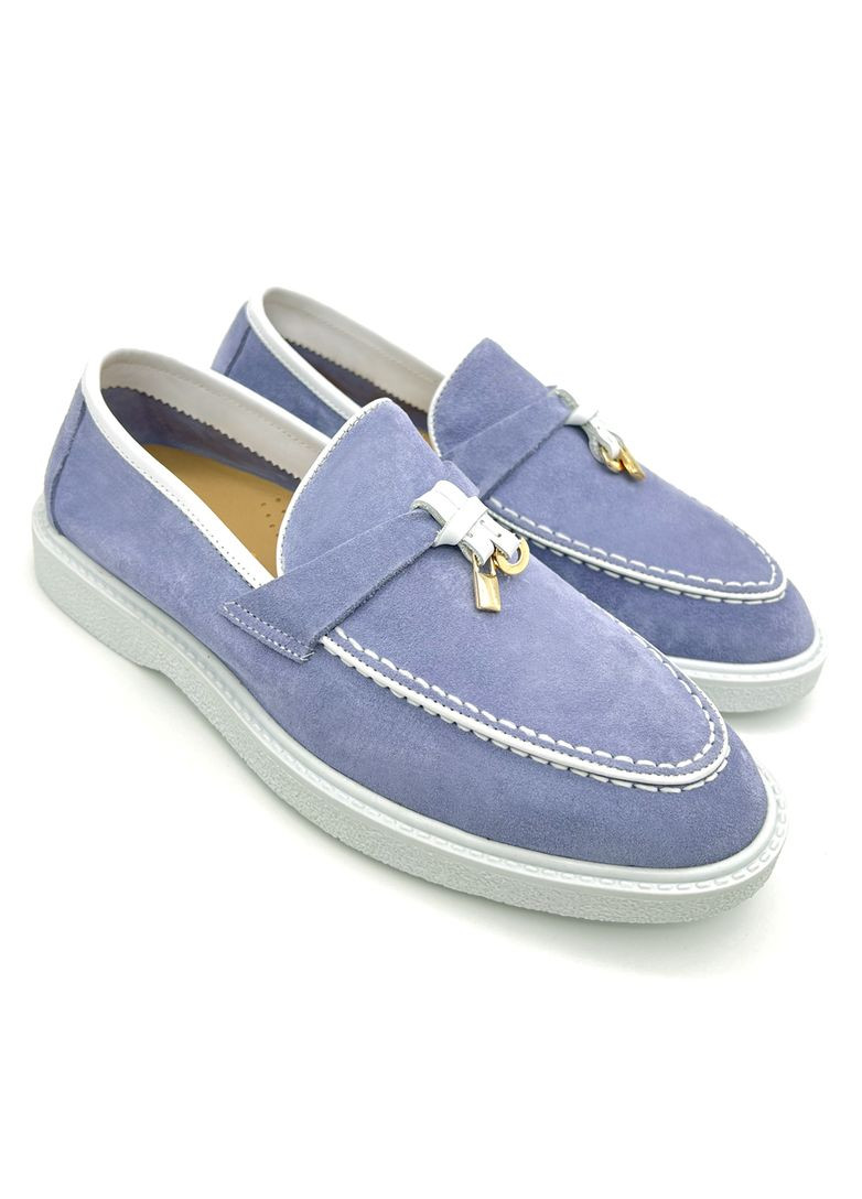 Голубые мокасины женские голубые замшевые. Bengzo Baldini с аппликацией