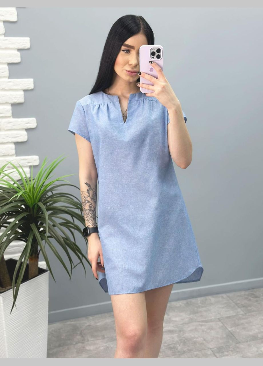 Синя вільна літня сукня з льону Fashion Girl