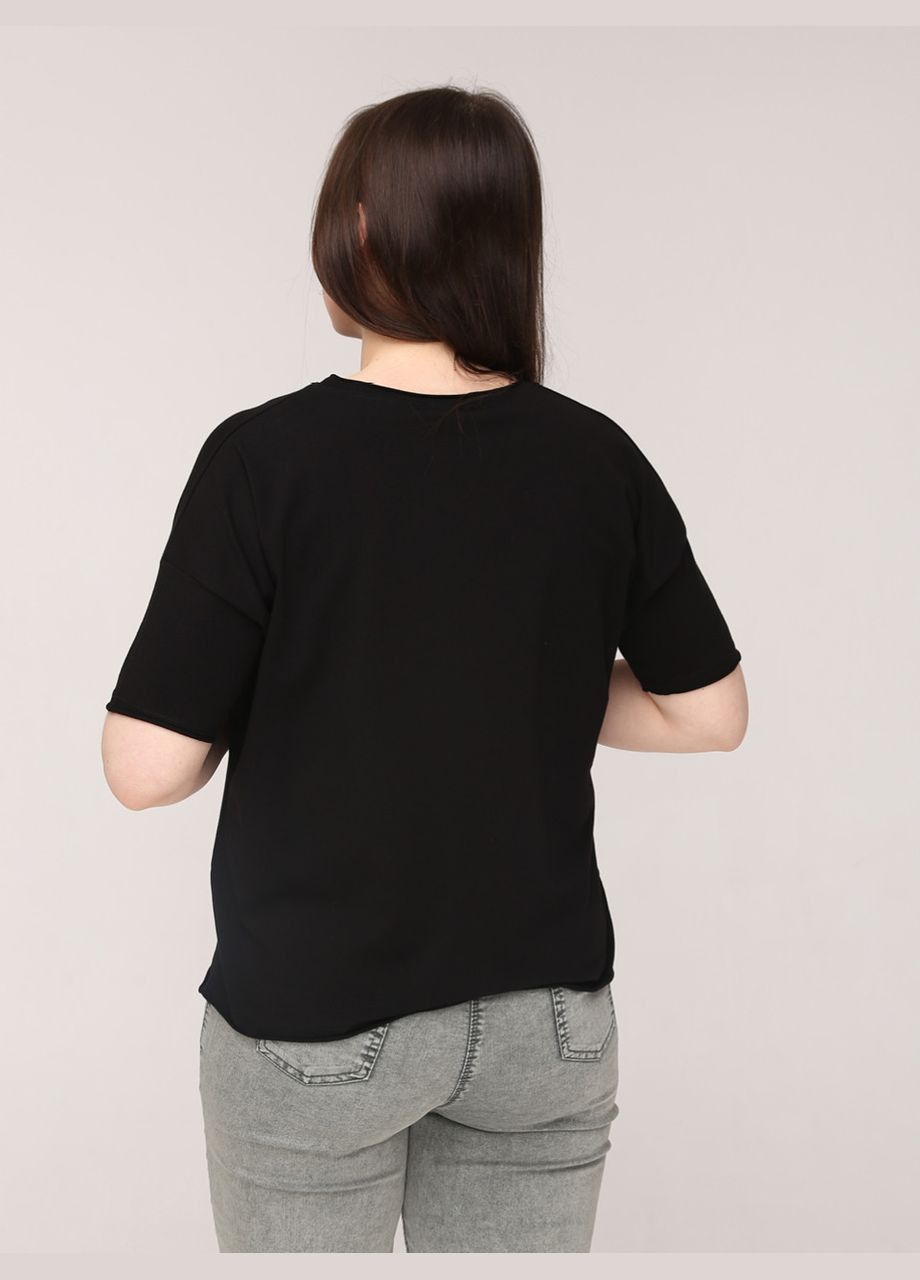 Черная летняя женская футболка черная широкая с надписью с коротким рукавом JEANSclub Вільна