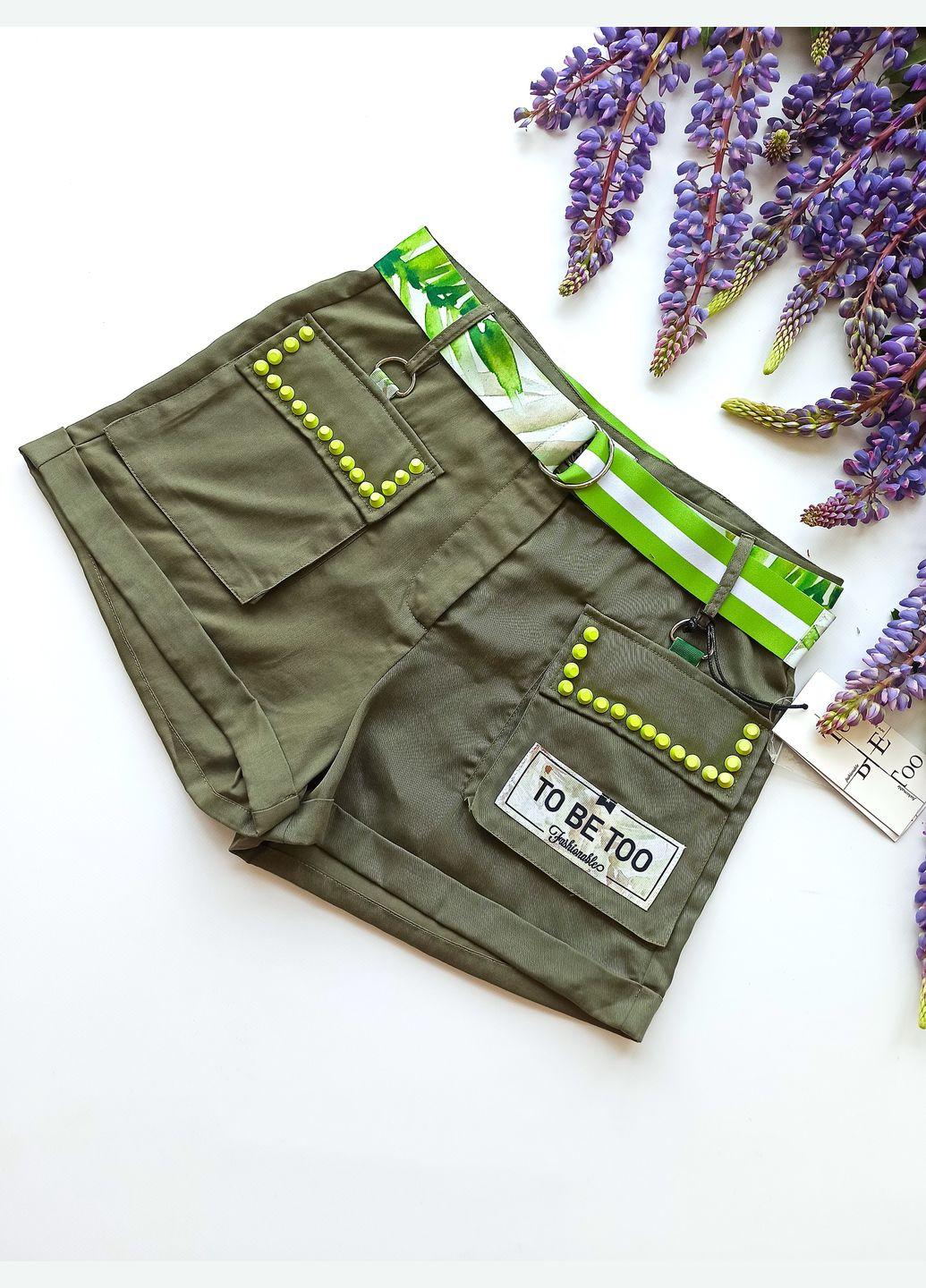 Шорти-карго для дівчини з поясом TBT152 хакі (158 см) To Be Too (280931079)