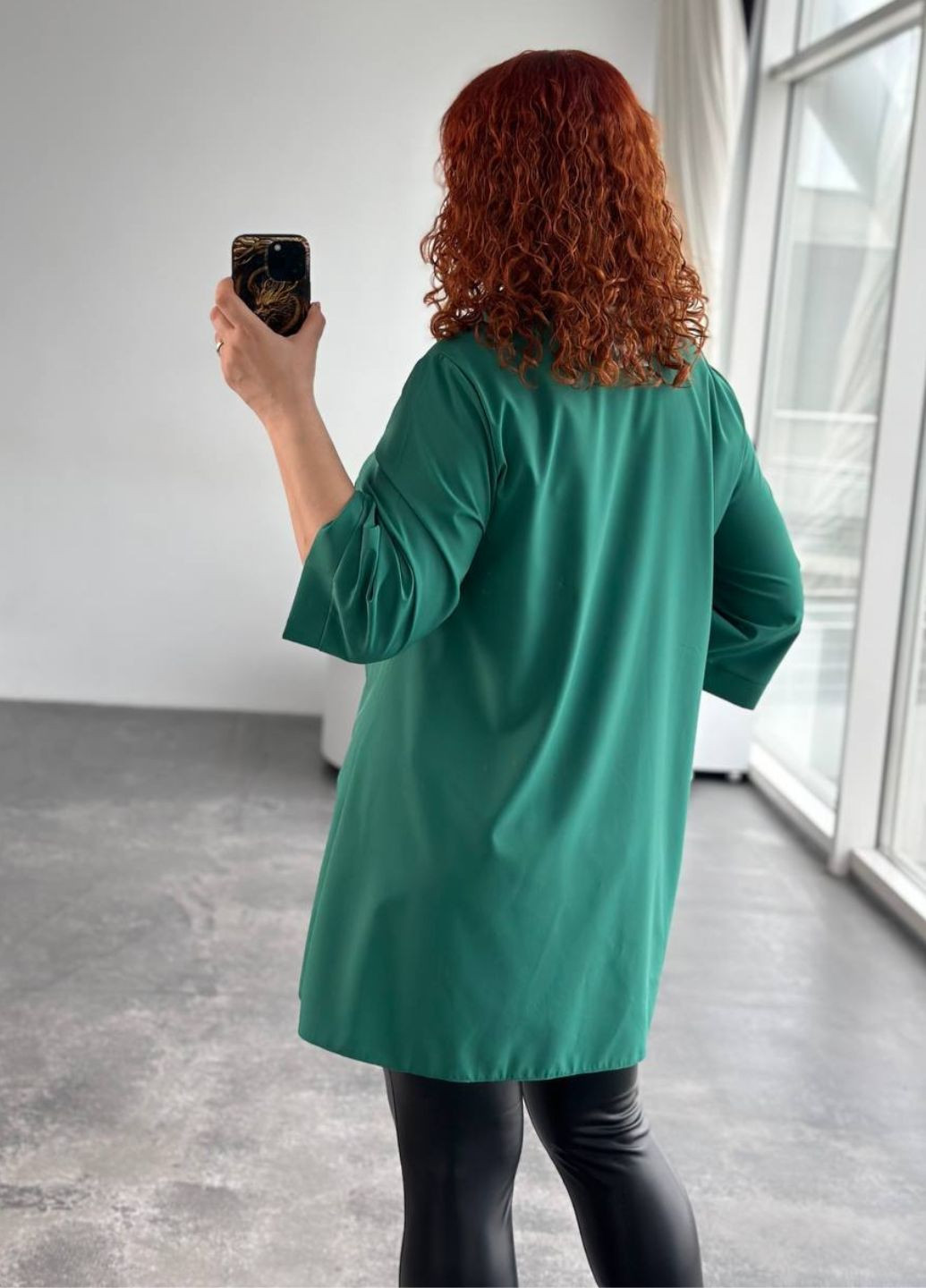 Зелёная повседневная блуза-туника из софта No Brand