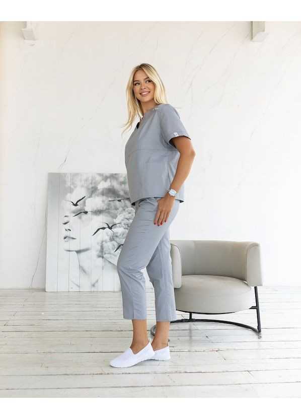 Костюм женский медицинский Голд котон 48 размер укороченные брюки Сизый No Brand (365843447)