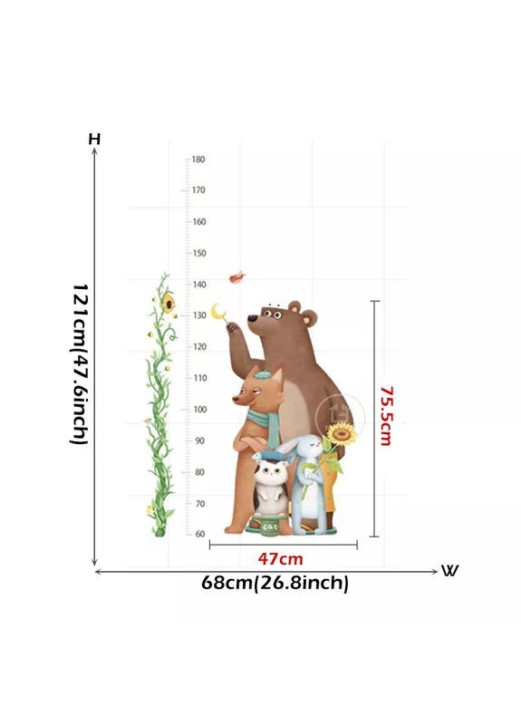 Ростомер наклейка на стену Мишка лиса зайчик и котик (лист 90 х 60 см) Б331 No Brand (334884602)