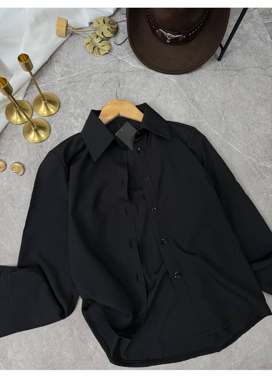 Черная классическая, кэжуал рубашка однотонная No Brand