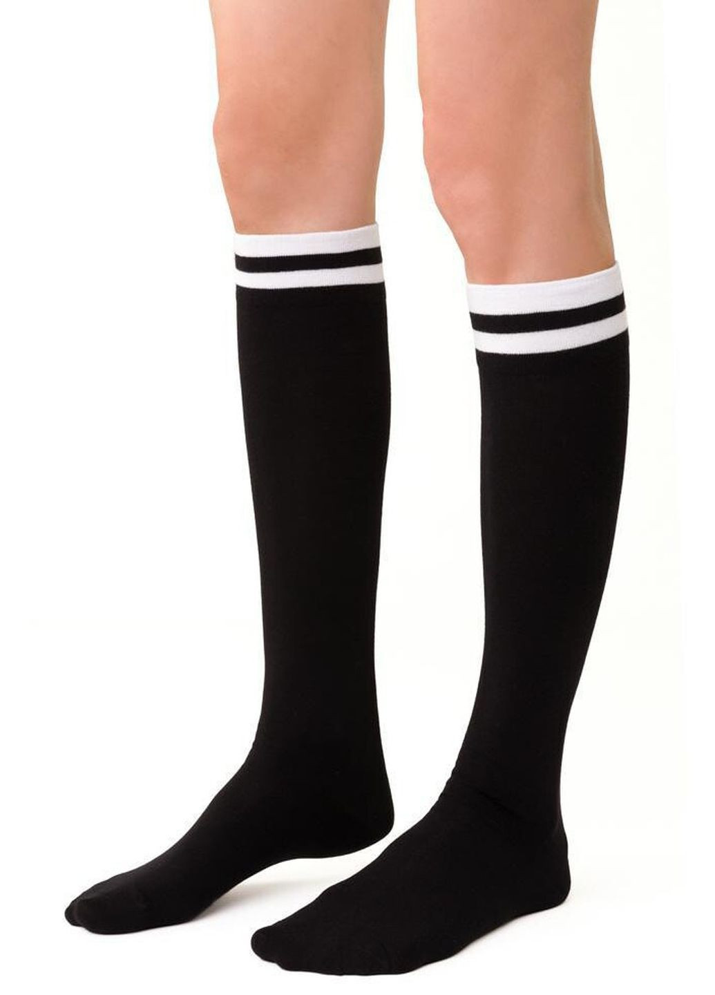 Чёрные гольфы женские хлопковые с полосками 072_2 Steven (349500501)