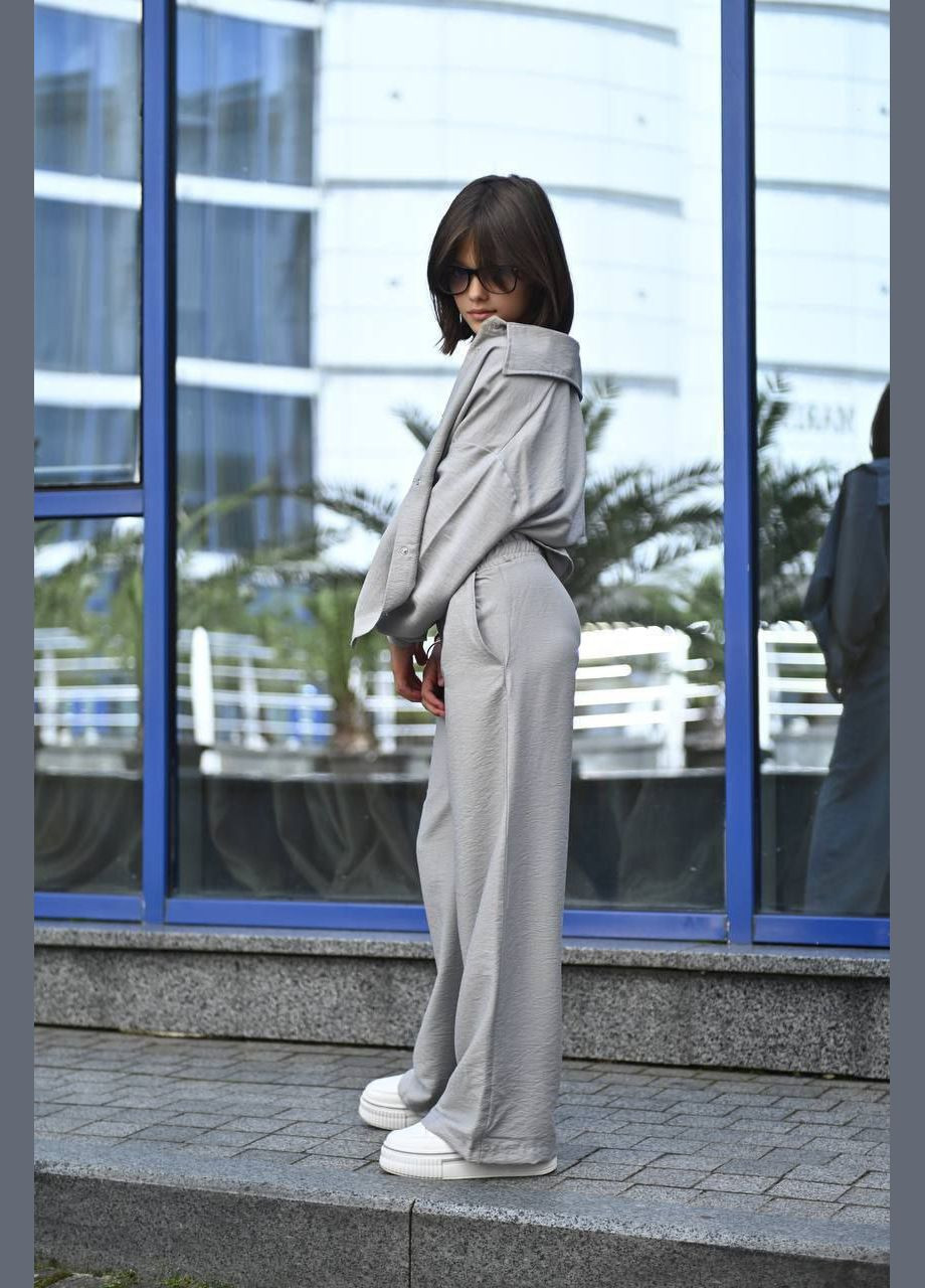 Сірий літній костюм лляний оверсайз popluzhnaya