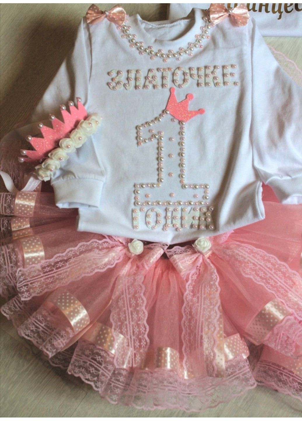 Білий святковий набір для дівчинки (спідниця, реглан, обруч ) спідничний No Brand