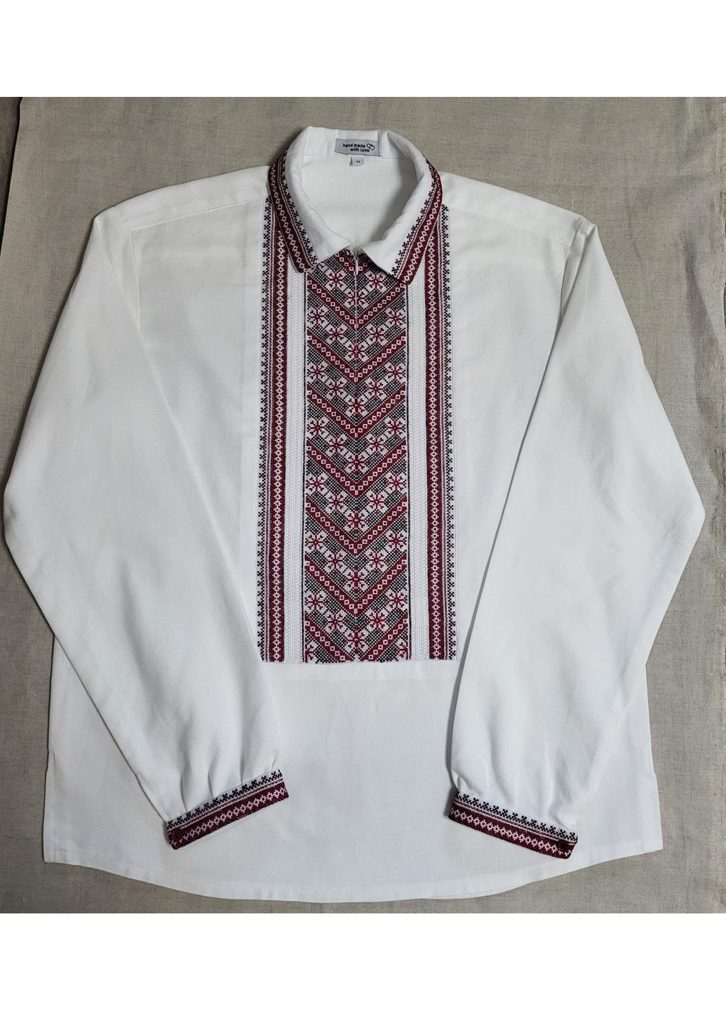 Комбинированная мужская вышиванка ручной работы из натуральной домотканой ткани "орнаментированная" узор орнамент прямой, свободная хлопок (365287991)