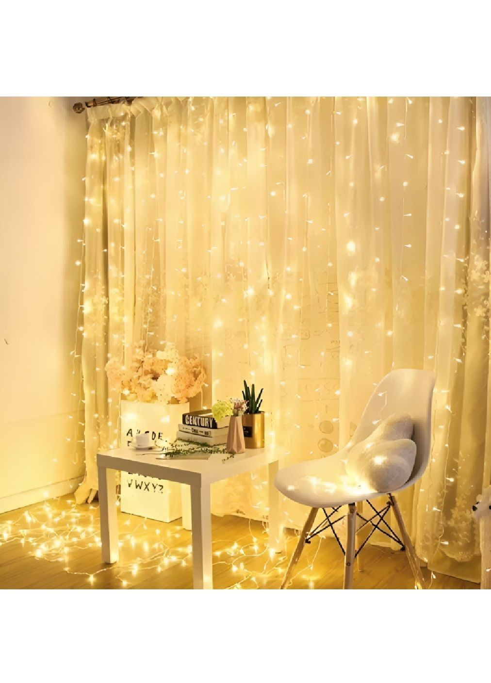 Светодиодная внутренняя комнатная гирлянда штора занавес на окно с питанием от сети 3х3 м 360 LED (478676-Prob) Теплая белая Unbranded (308289991)