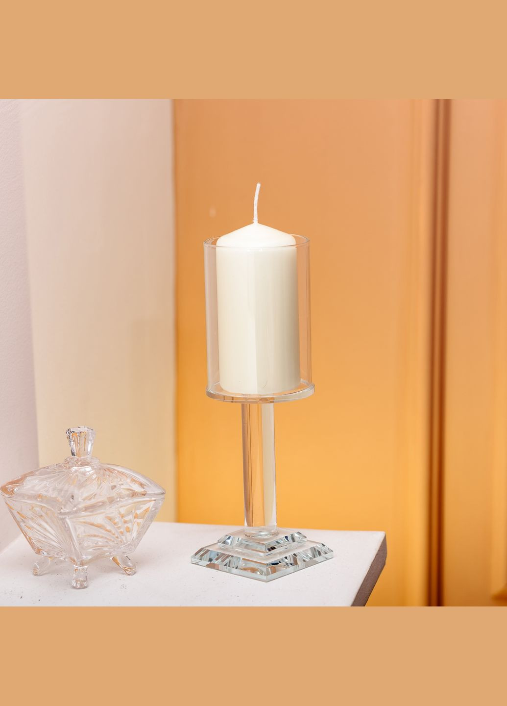 Подсвечник декоративный Cylinder стеклянный на квадратной основе 20 см Yiwu (328603726)