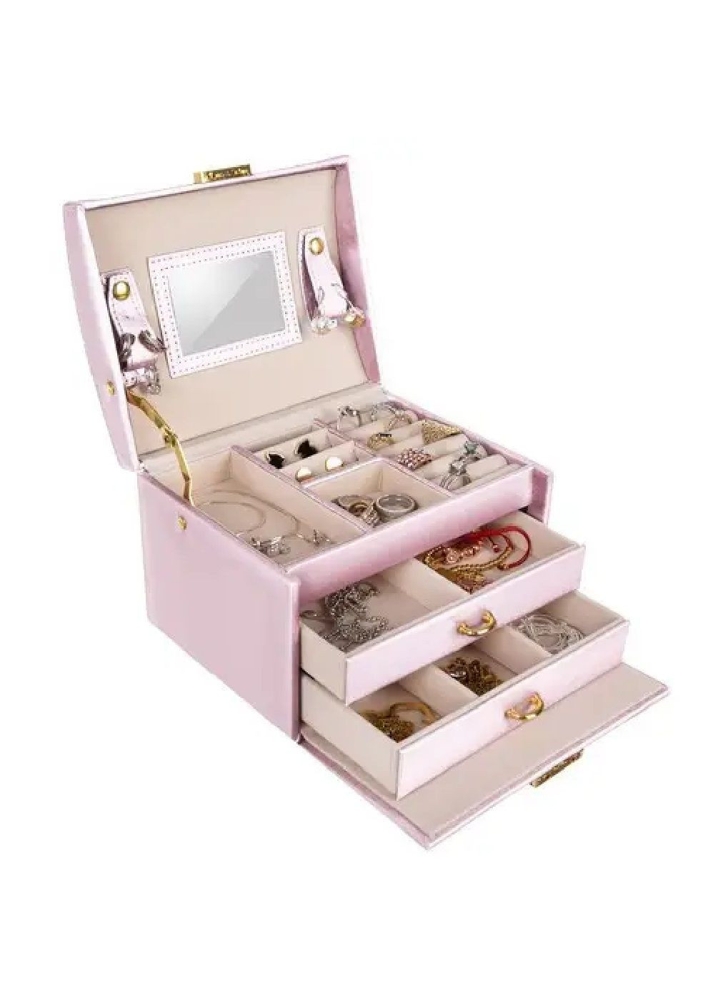 Шкатулка футляр ящик короб бокс органайзер для прикрас коштовностей з ключем 17,5х13,8х13,5 см (476665-Prob) Рожева Unbranded (288044371)