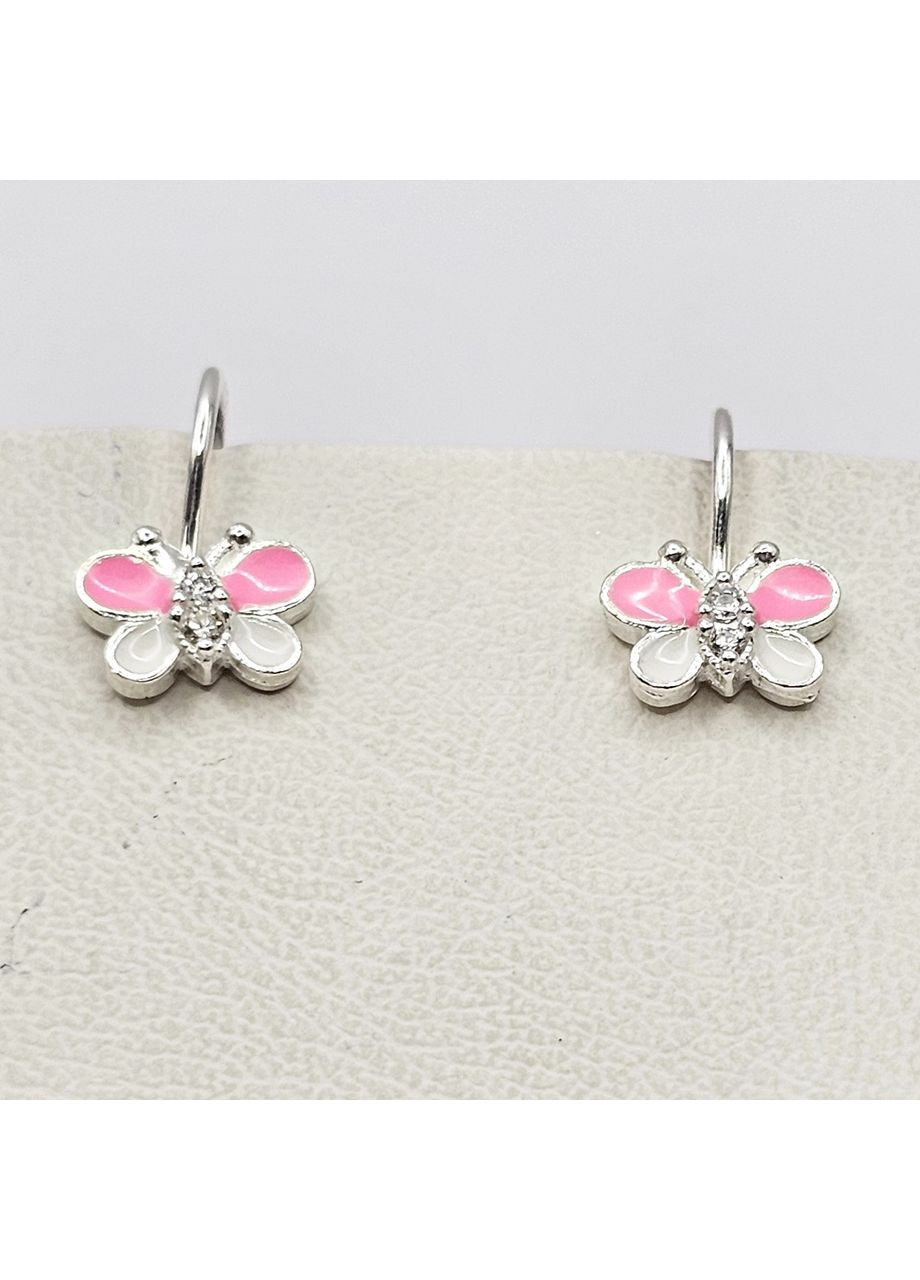 Серьги серебряные с ювелирной розовой эмалью и кубическим цирконием "Бабочки" 1,44 г No Brand (369737705)