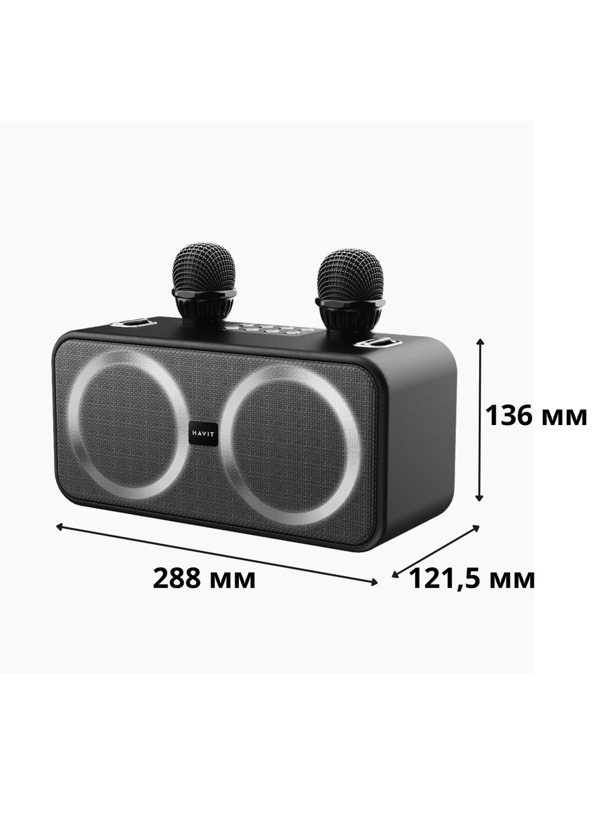 Акустична система з караоке та 2 мікрофонами HVSK856BT 20W RGB чорна Havit (282313592)