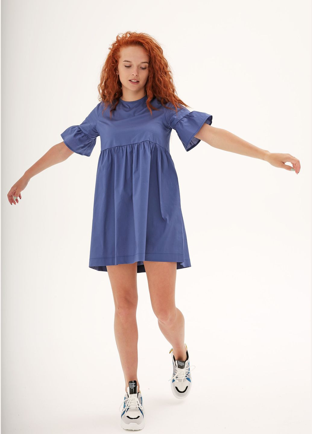 Синя коктейльна, пляжна, повсякденний, кежуал, джинсова коротка однотонна бавовняна сукня InFashion однотонна