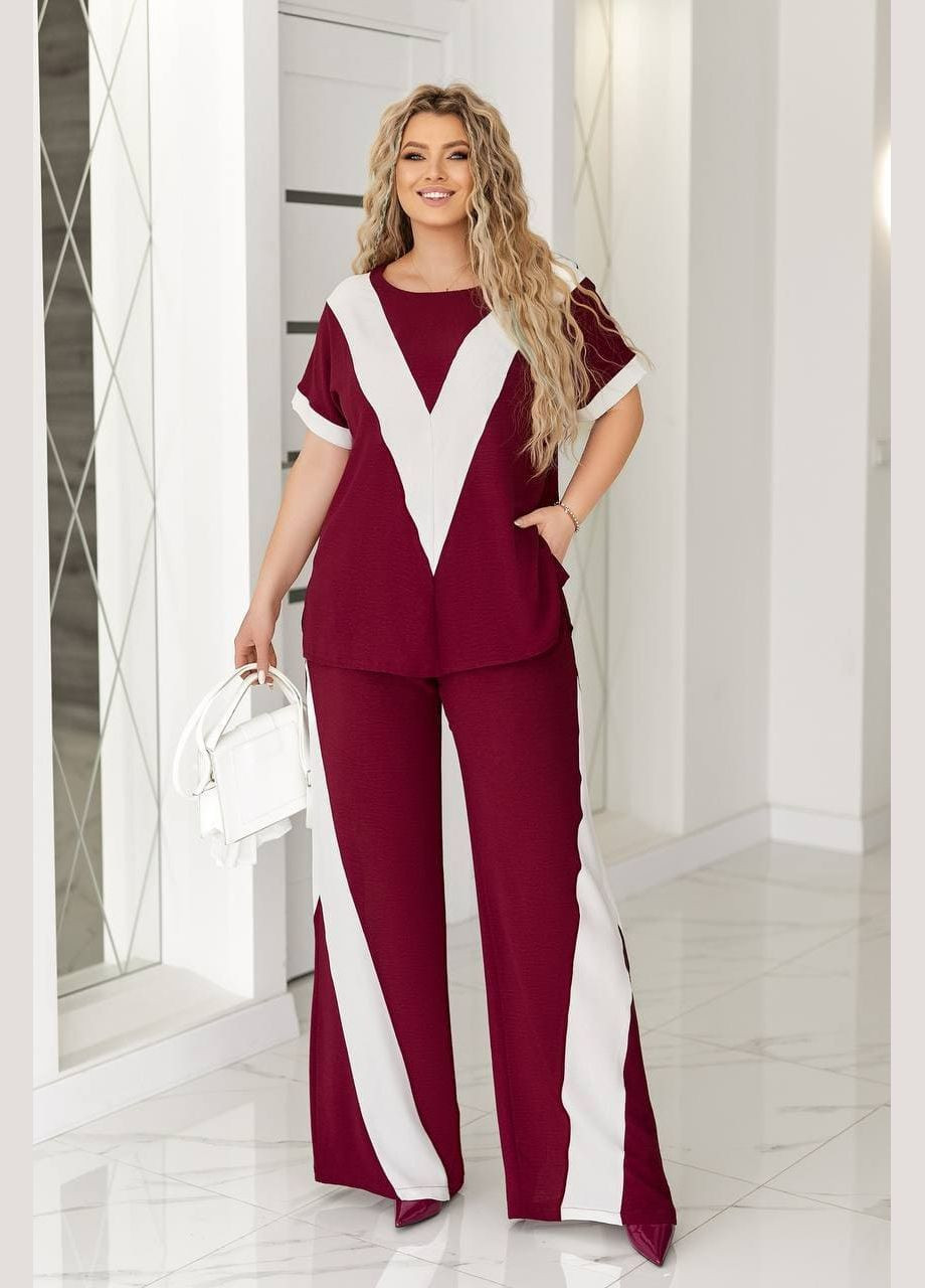 Жіночий костюм двійка кольору бургунді New Trend (324219771)