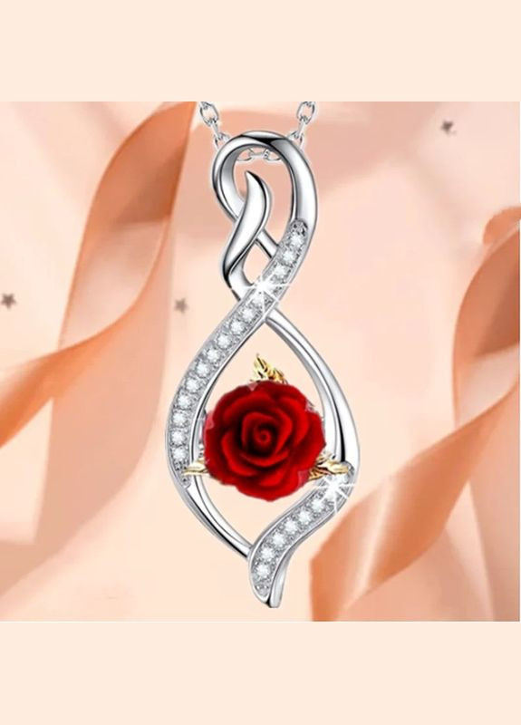 Ланцюжок з кулоном жіночий знак нескінченність і на ньому троянда сріблястий Liresmina Jewelry (290664050)