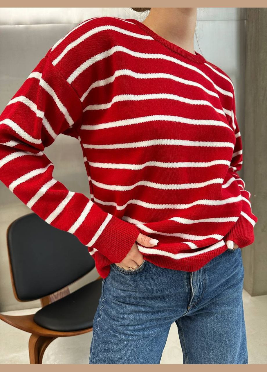 Красный демисезонный женский свитер в полоску пуловер FINO Mode