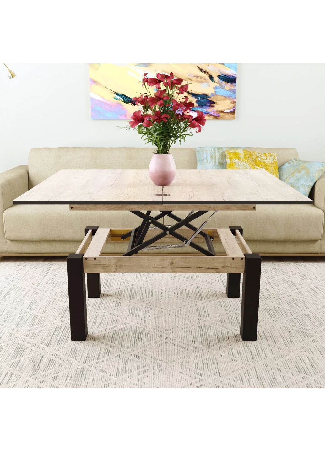 Стол-трансформер B-Fly Glass 900x510x600 Дуб экспрессив песочный/Венге ноги/Бежевое стекло (TB10111100234) Art In Head (337309355)