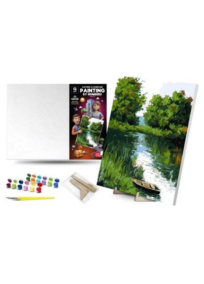 Картина по номерам 40х50 см "Лодка на реке" с деревянной подставкой qbee (369966777)