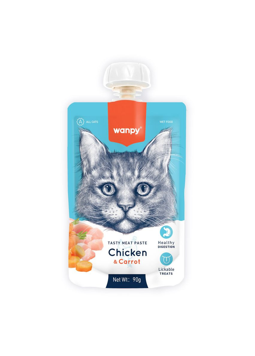Жидкий корм для кошек Chicken & Carrot кремсуп курица с морковью 90 г (6927749871514) Wanpy (293276981)