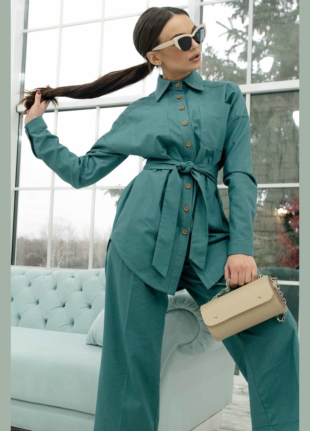 Бирюзовая повседневный рубашка RiMari