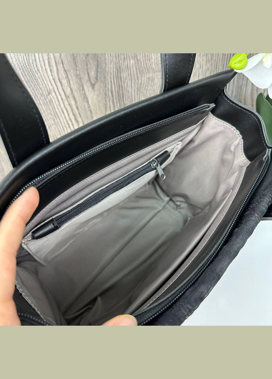 Жіноча замшева сумка на плече з тисненням із натуральної замші чорна (sku_1371) No Brand (330576682)