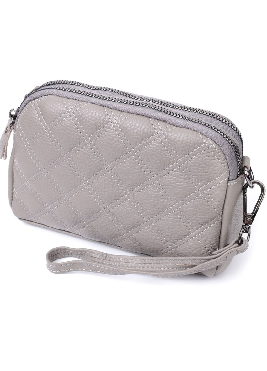 Зручна сумка жіноча прошита ромбами на лицьовій стороні з натуральної шкіри сірий 19,5х12,5х7 см 22810 Vintage (329197968)