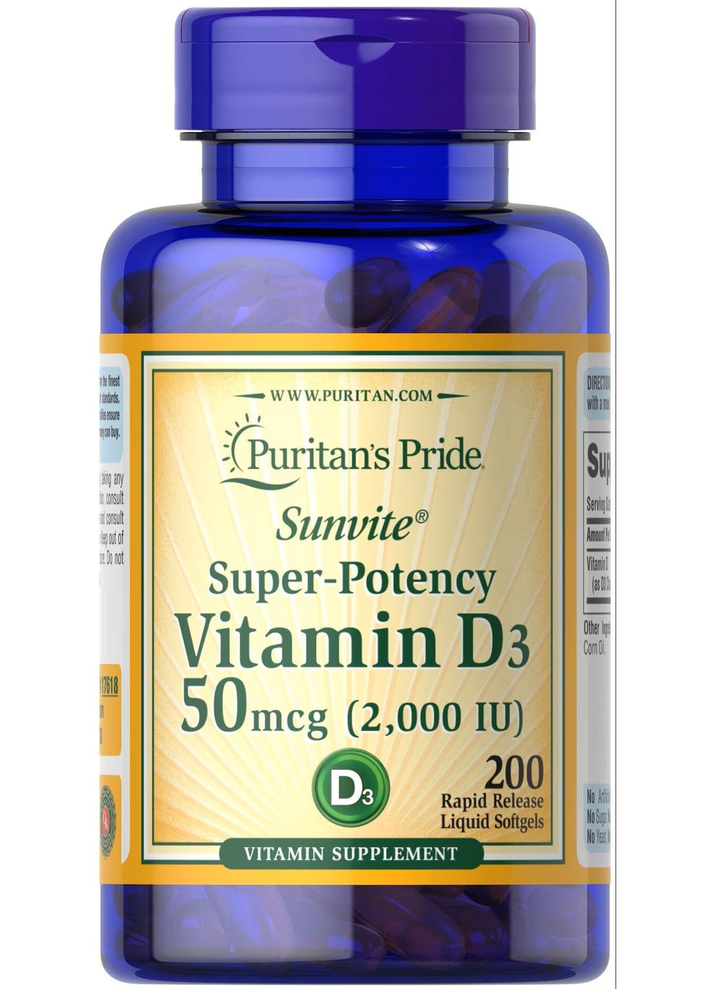 Вітамін D3 Puritan's Pride Vitamin D3 2000iu 200 Softgels Puritans Pride (293376694)
