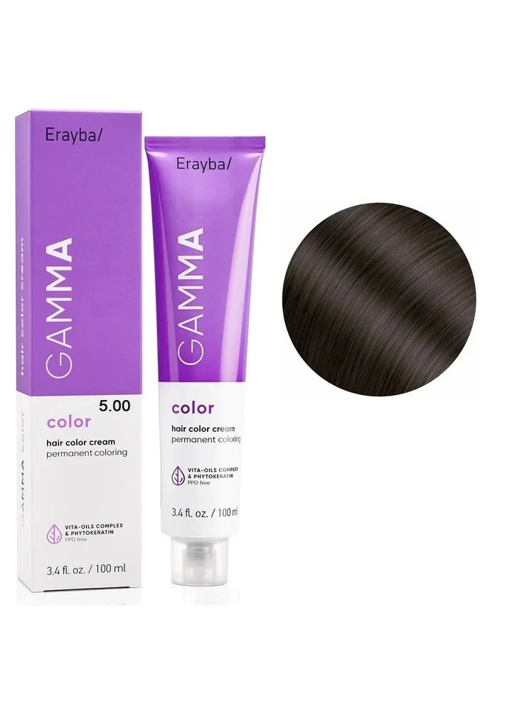Стойкая краска для волос Gamma Color Cream 5/00 Натуральный светло-коричневый 100 мл Erayba (394180492)
