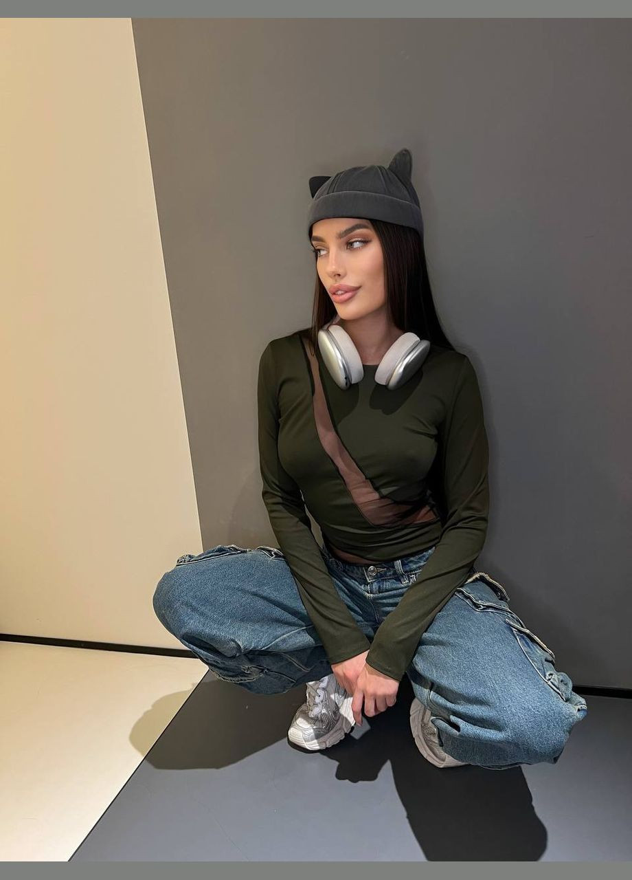 Женский боди из микродайвинга и полосками из сетки Україна (331155735)