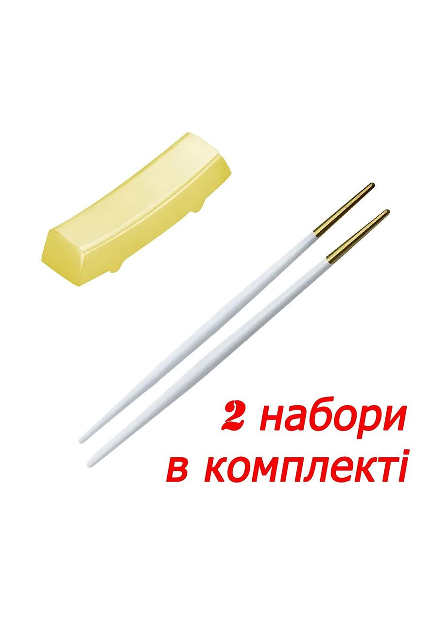 Набор прямоугольных золотых подставок и палочек для суши золото с белой ручкой для дома. REMY-DECOR (293152684)