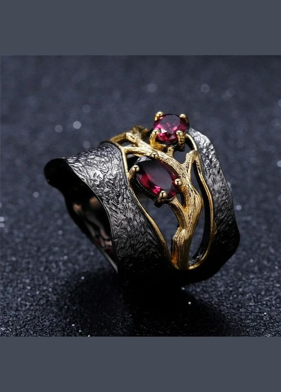 Женское черное широкое кольцо с красными фианитами размер 19 Fashion Jewelry (290664045)