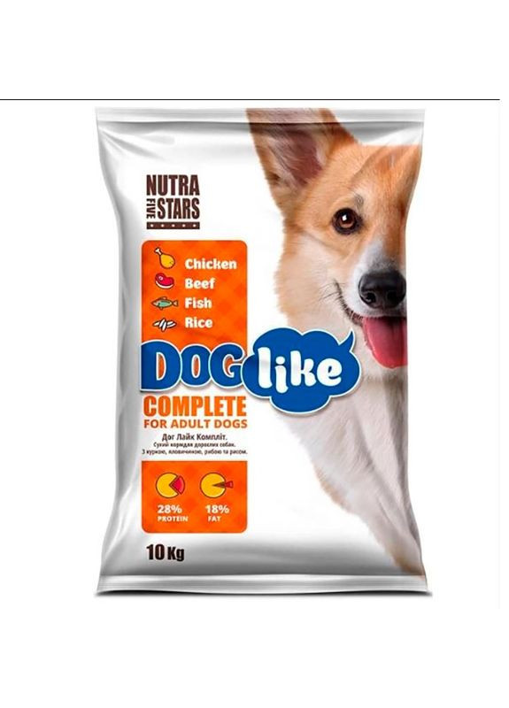Сухий корм з яловичиною, куркою та рибою для дорослих собак Doglike Complete 10 кг (4820139950498) Nutra Five Stars (327366183)