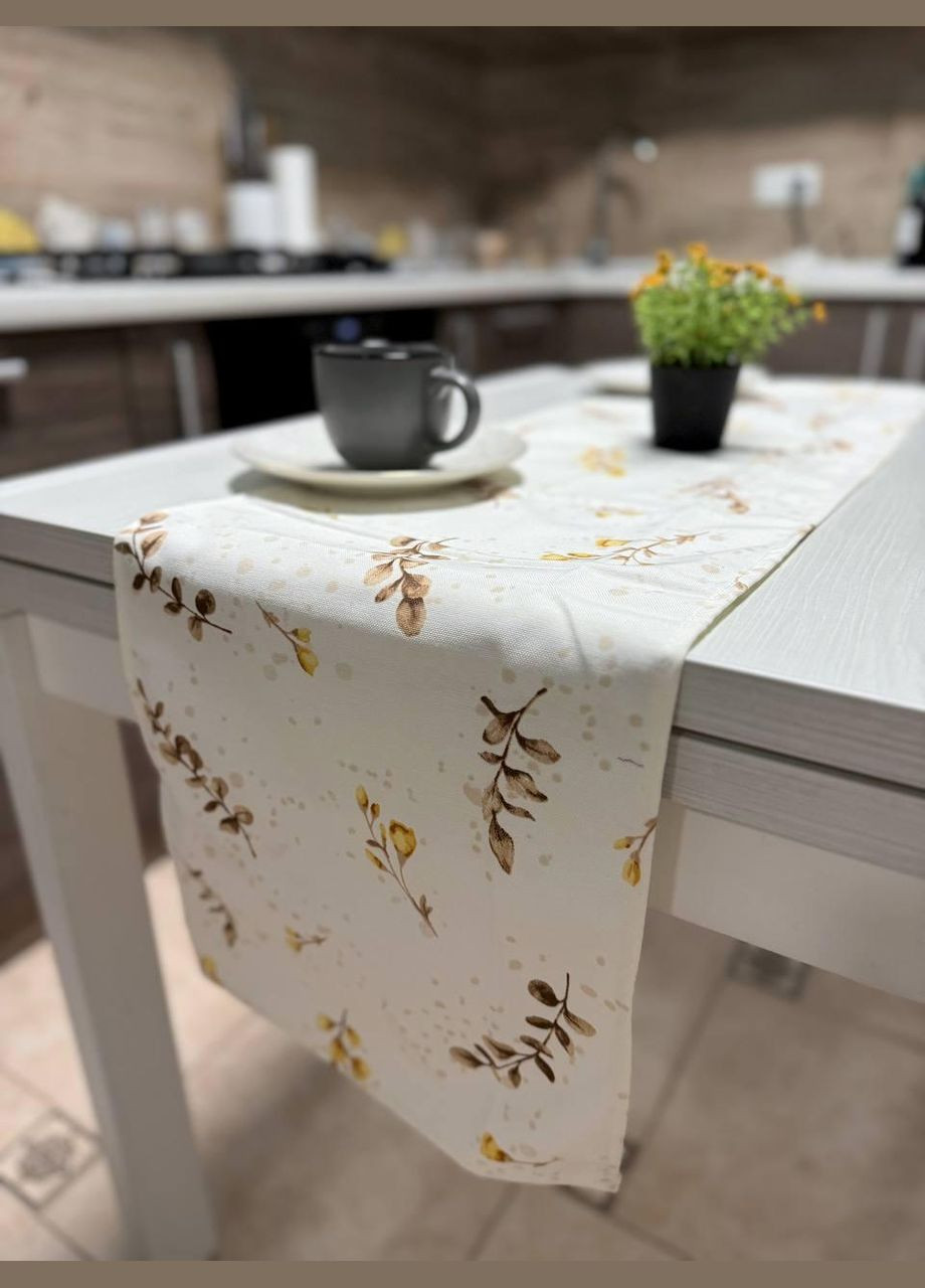 Скатерть - ранер Золотые цветы с Тефлоновым покрытием хлопковая Водоотталкивающая 30х140 см Белая No Brand (282955186)
