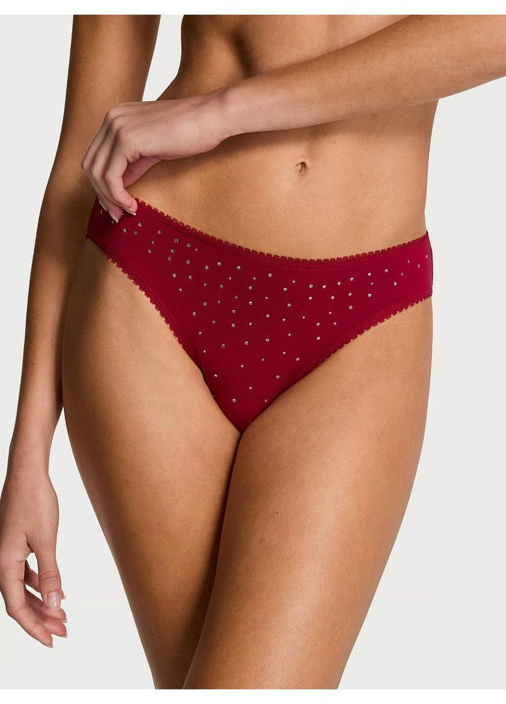 Трусики-бикини женские хлопковые Stretch Cotton Sparkle Bikini Panty бордовые Victoria's Secret (370139639)