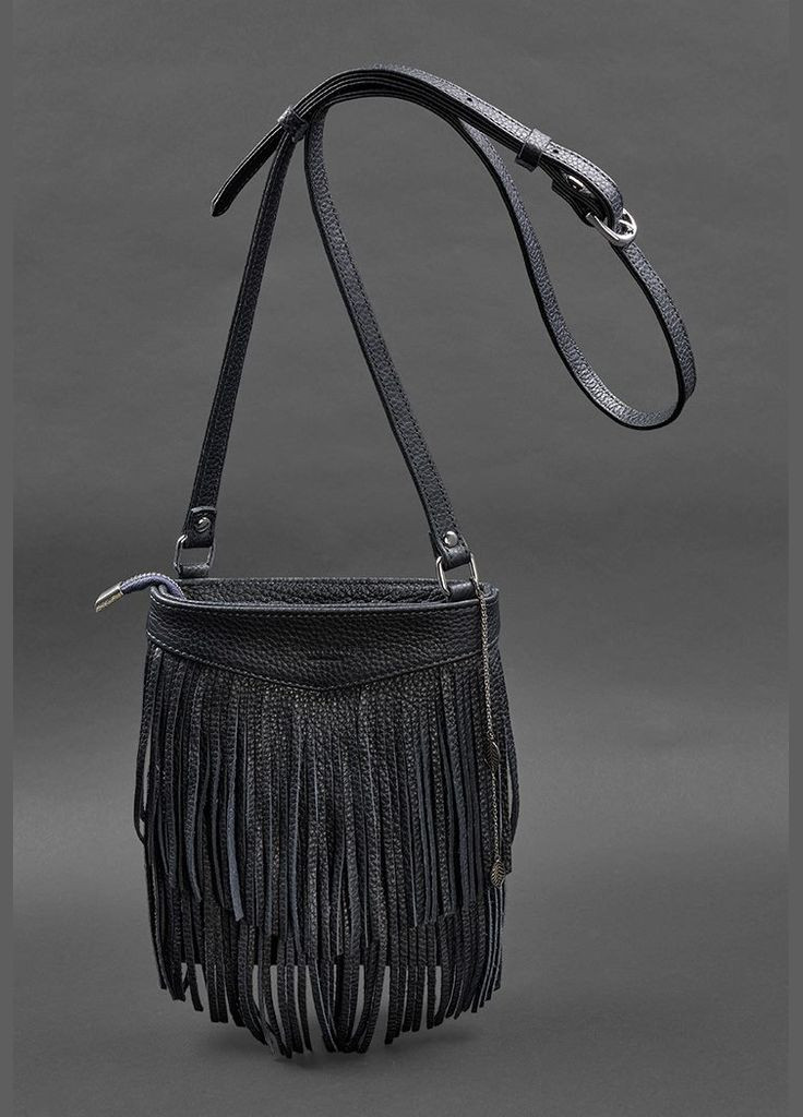 Шкіряна жіноча сумка з бахромою міні-кроссбоді Fleco темно-синя (A-027758) BlankNote кросс-боди (327874226)