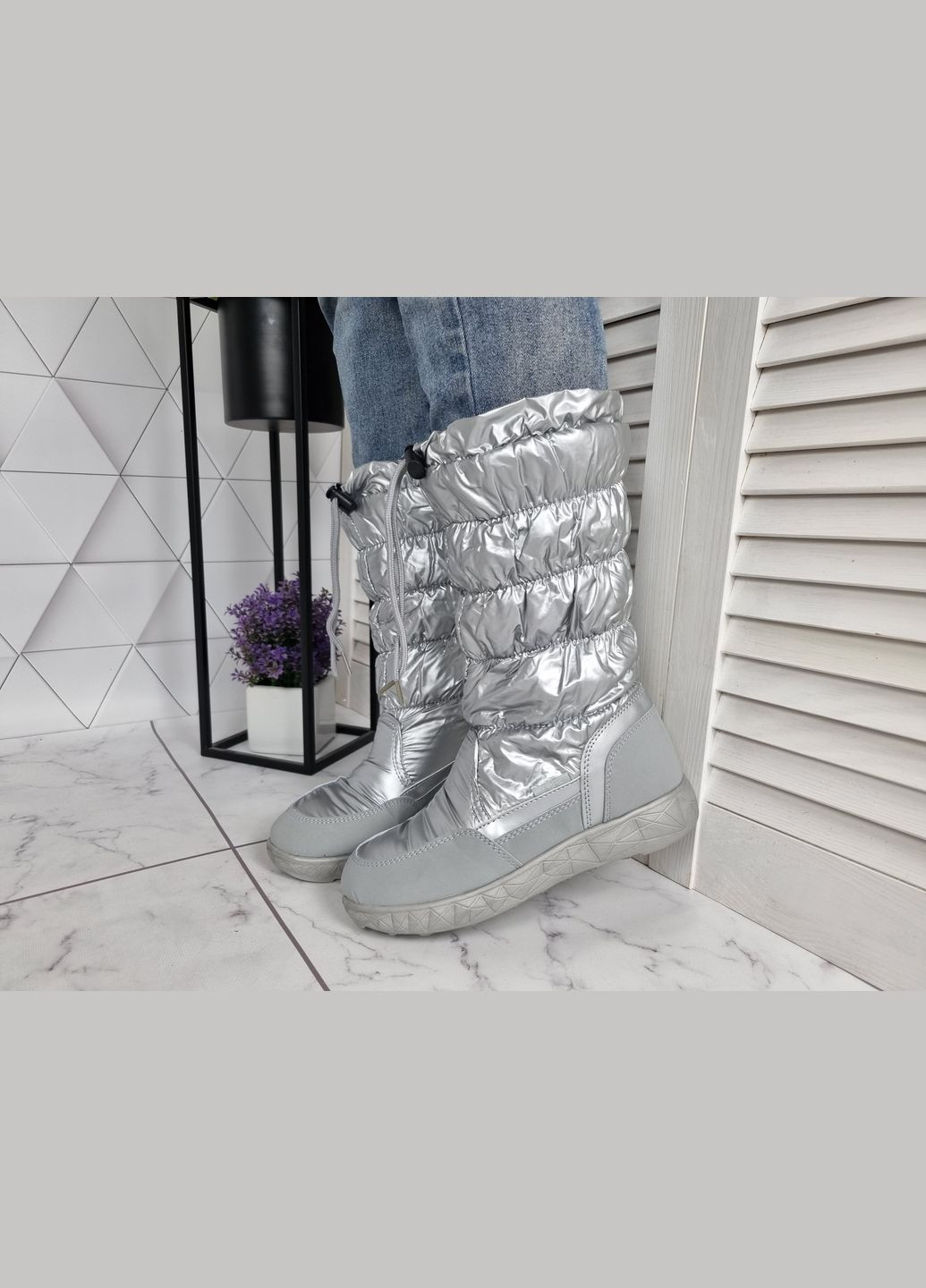 Дутики чоботи високі зимові срібло (24 см) sp-2849 No Brand (289728626)