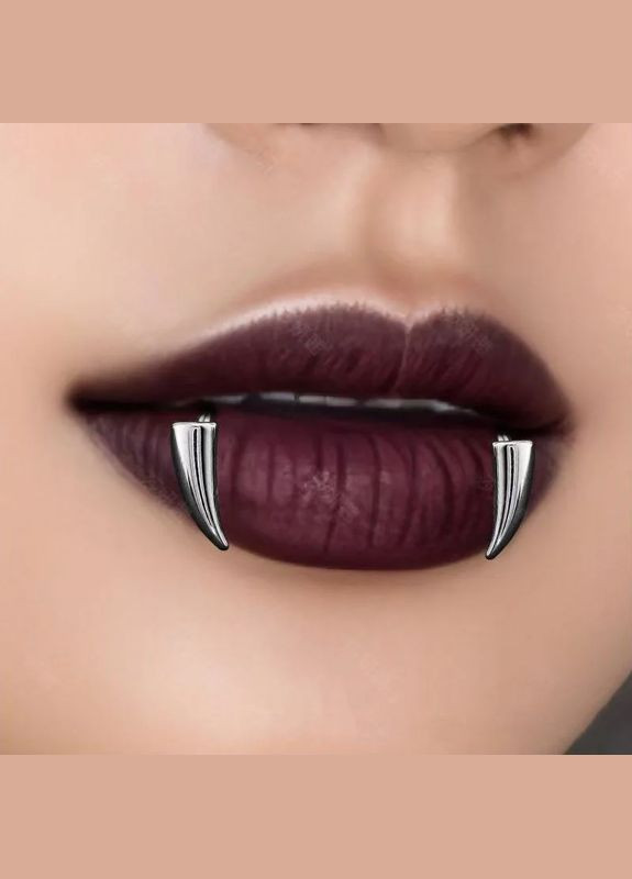 Септум пірсинг обманка в губу гострі зуби вампірів зі сталі чорний або срібний No Brand (339869617)