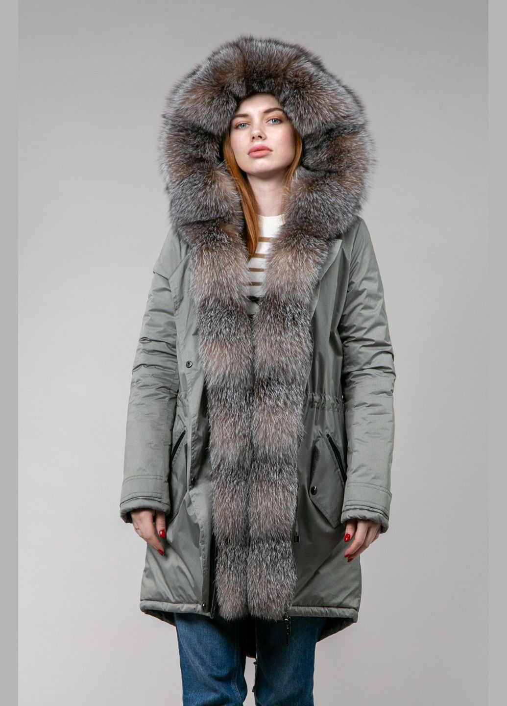 Парка женская серая с мехом блюфроста Chicly Furs (289060598)