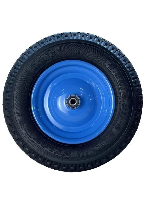 Колесо пневматическое (4х8, 380 мм, 92 мм) черное с голубым диском + ось 12 мм (24386) BLUETOOLS (306823300)