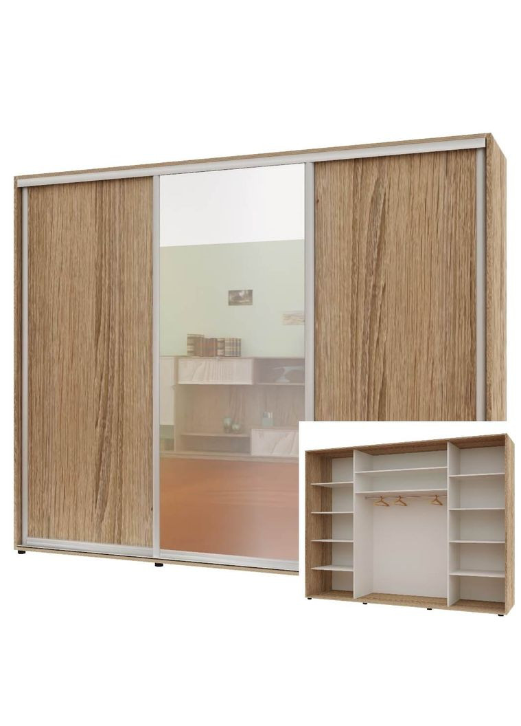 Шкаф-купе трехдверный Комфорт Мебель 260*60*220 см Натуральный ДСП + Зеркало + ДСП Макси Комфорт Меблі (360476574)