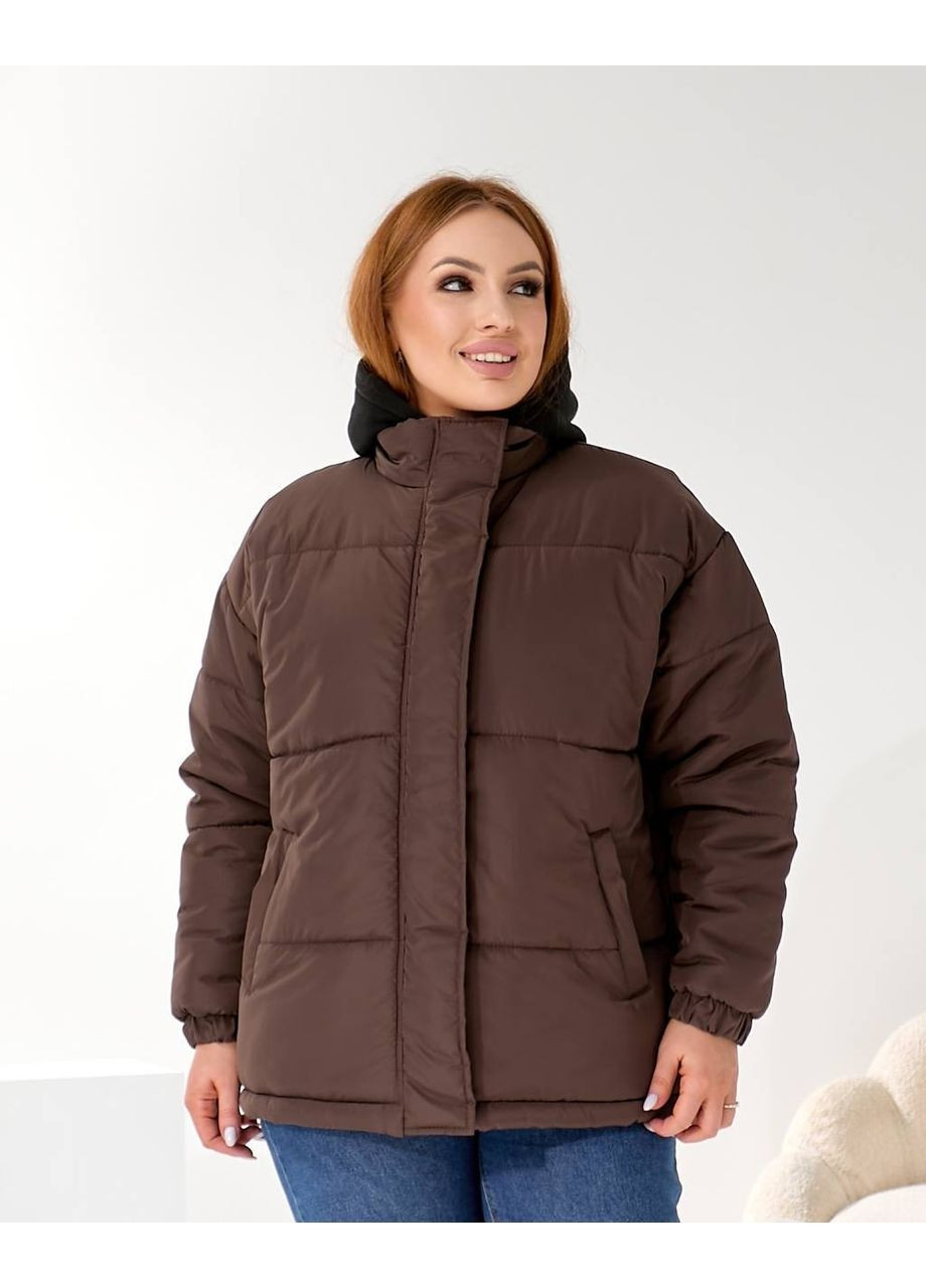 Коричнева зимня куртка жіноча зимова з імітацією толстовки Nositi 4091-15Ns