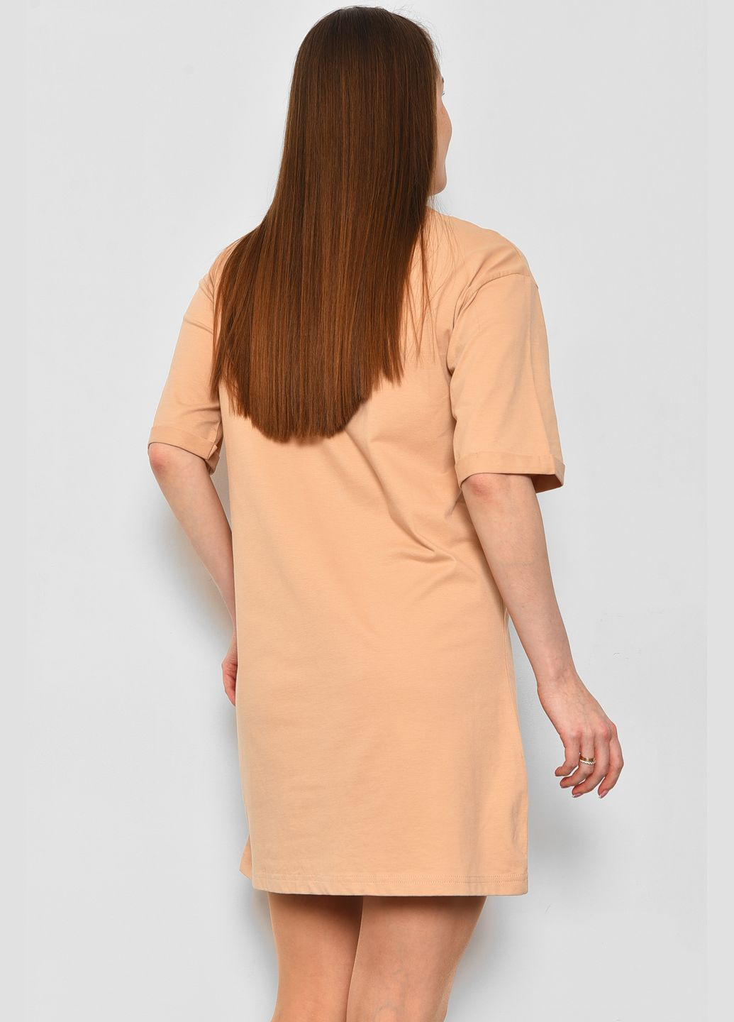 Туника женская из ткани лакоста бежевого цвета Let's Shop (290981406)